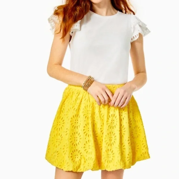 Lilly Pulitzer Leah bubble mini skirt eyelet embroidered yellow size 10 90s Y2k - Picture 3 of 9